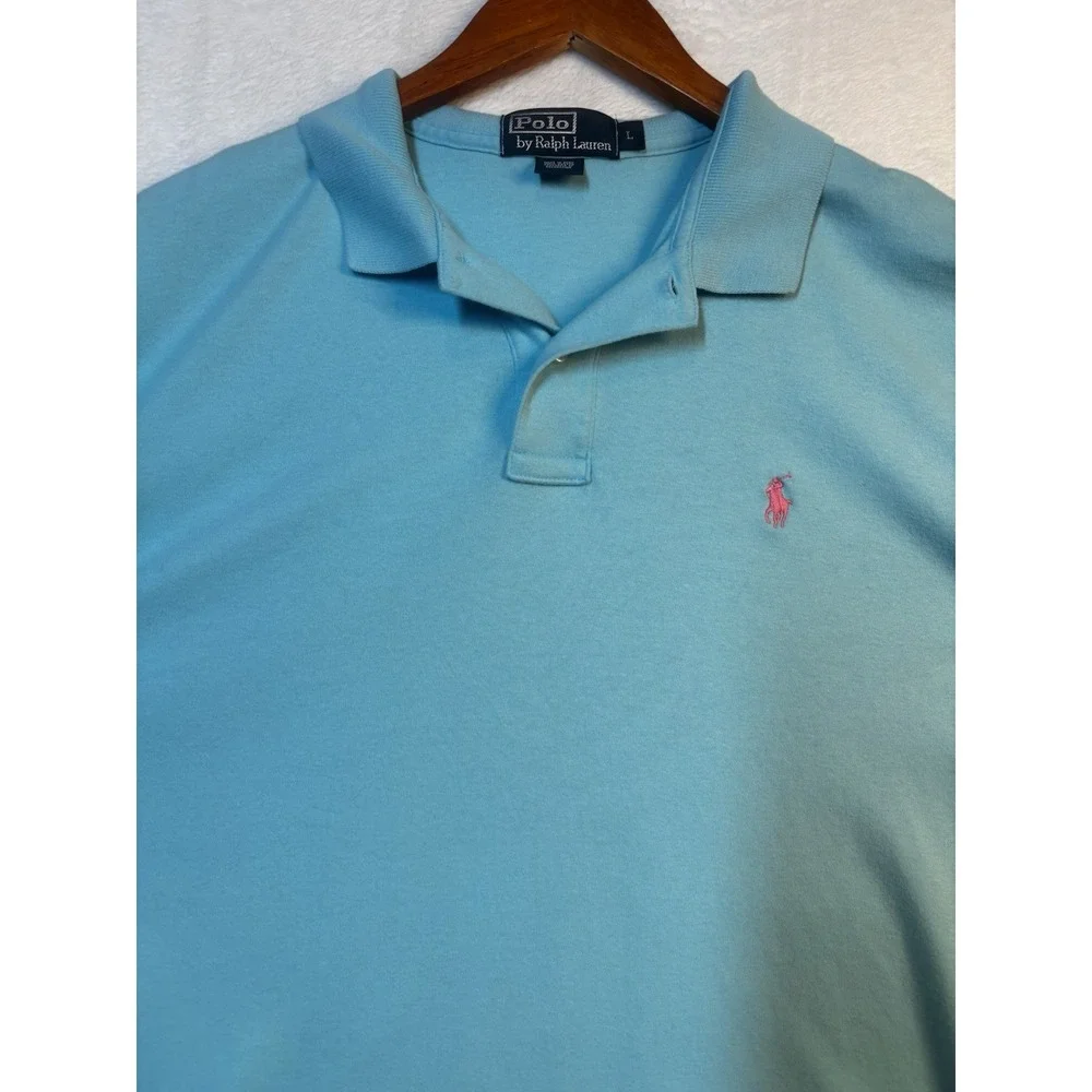 Vintage Ralph Lauren Polo Men's Shirt Large Turquoise‎ Pink Pony Preppy Blue